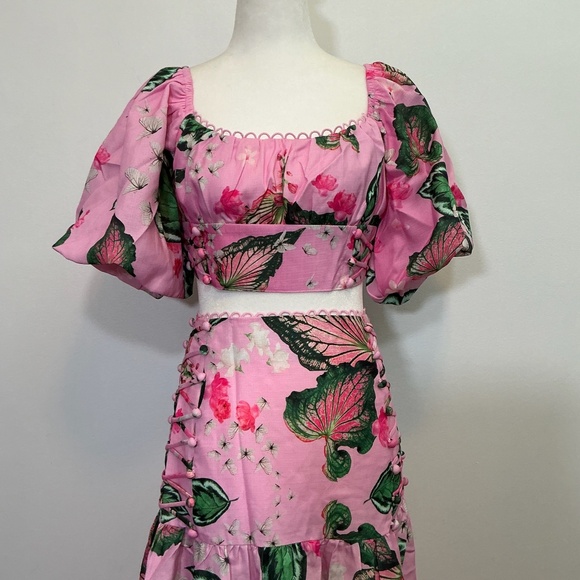 L’Atiste by Amy Pink Floral Butterfly Two-Piece Puff Sleeve Crop Top & Maxi Skir - Picture 5 of 12